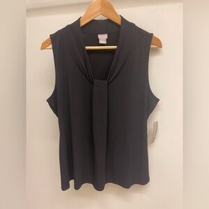 Chico’s Black Sleeveless Tie Neck Blouse Size 2 Elegant Work Top